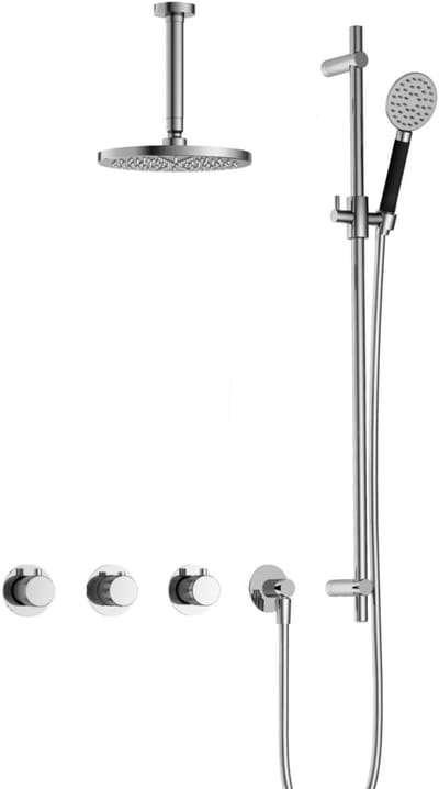 Hotbath Cobber X IBSX70 inbouw regendoucheset met ronde handdouche aan glijstang en 20cm ronde hoofddouche aan 15cm plafondarm chroom