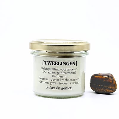 Candlelight-on - sterrenbeeld kaars met edelstenen - tweelingen - o.b.v. sojawas en etherische oliën
