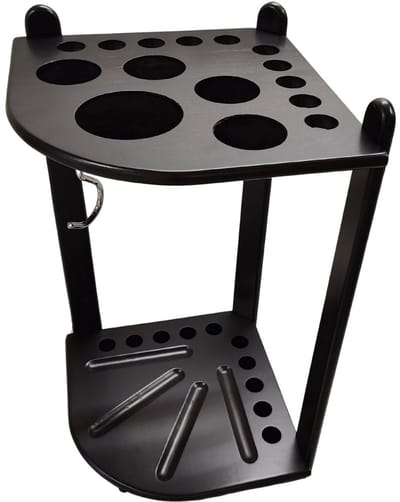 keu rek staand laag, luxe 1/4 hoek black-oak voor pool-, biljart- & snookerkeu's