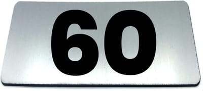 Nummerplaatje 60 - 80 x 50 x 1,6 mm - RVS-look geborsteld - Incl. 3M-tape | Nummerbordje - Deur en kamernummer - brievenbusnummers - Gratis verzending - 5 jaar garantie | Gratis Verzending