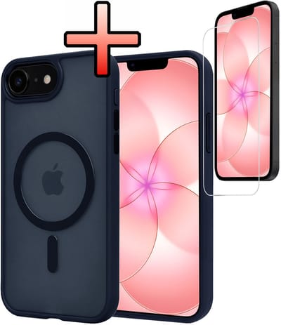Hoesje - Met Screenprotector - Geschikt voor Apple iPhone 17e - Magsafe Compatible - Sterk & Shockproof - Back Cover - Shock Proof Case - Telefoon Hoes - Donkerblauw