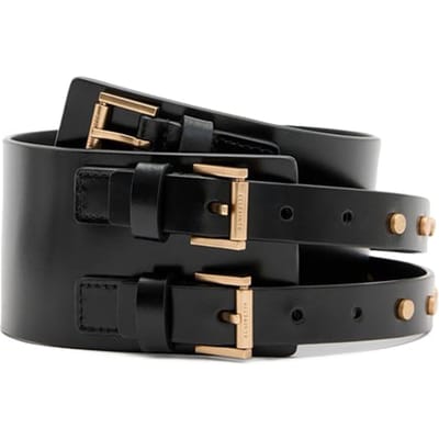 AllSaints Elodie Double Belt Black/warm Brass Maat: XS | Riemen Outlet | Dames | Zwart