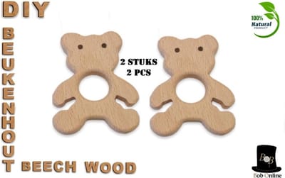 Bob Online ™ - 2 x Houten Beertjes - Houten Beer Hobbydecoratie Object - Beukenhout Beer - Beechwood Bear – Wooden Bear Hobby Decoration Object – Wooden Hobby – Houten Hobby – Houten Hobby Beer Vormen – Beer Houten Vormen – Beer Houten Vormen