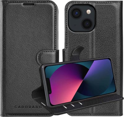 Cadorabo Hoesje geschikt voor Apple iPhone 13 MINI in PHANTOM ZWART - Beschermhoes met magnetische sluiting, standfunctie en kaartvakje Book Case Cover Etui
