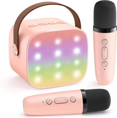 Mini Karaoke Machine voor Kinderen & Volwassenen - Draagbare Bluetooth Speaker met 2 Draadloze Microfoons - Cadeau voor Meisjes 3-10+ Jaar - Roze - 1 Set