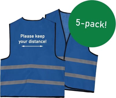 Keep distance safety vests - houd afstand hesjes engels - blauwe  hesjes - 5 pack