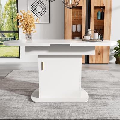 Eettafel ovaal uittrekbaar - Moderne tafel - Eten en werken - Verstelbare lengte - 70x130x75 cm - Wit goud
