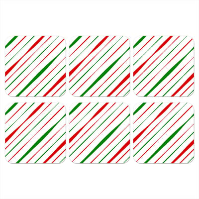 Onderzetters voor glazen - Patronen - Kerst - Strepen - 10x10 cm - Glasonderzetters - 6 stuks - Tafeldecoratie Kerstmis - Kerstdecoratie tafel - Tafelversiering