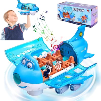 360 Graden Draaibaar Vliegtuig Speelgoed met Licht en Geluid - Perfect Cadeau voor Jongens en Meisjes (Blauw)