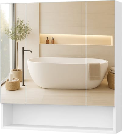 VASAGLE - Badkamerkast - Wandkast - Badkamer Kastje - Met 3 Deuren - Spiegelkast - Verstelbare Planken