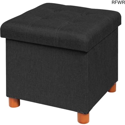 Inklapbare Pouf Opbergdoos - Vierkant Zitbank voor Woonkamer en Slaapkamer - Zwart 38x38 cm