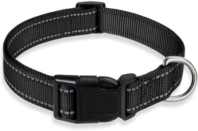 Reflecterende hondenhalsband, verstelbare veiligheidshalsband van nylon met gesp, geschikt voor kleine, middelgrote en grote honden, zwart, maat XL:(45-70cm)