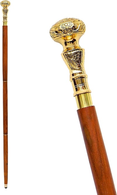 Designer Wandelstok - Stijlvolle Steun - Stijlvol Wandelen - Opvouwbaar Ontwerp - 37 Inch - Goud Bruin
