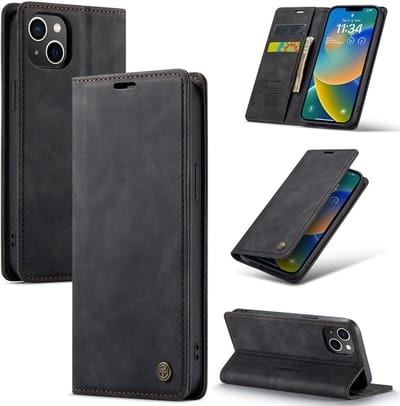 Casemania Hoesje voor Apple iPhone 15 - Charcoal Gray - Dunne Portemonnee Book Case - Slim Wallet Case met Pasjeshouder