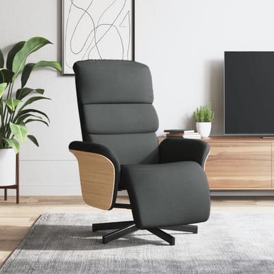 vidaXL - Fauteuil - verstelbaar - met - voetensteun - stof - donkergrijs