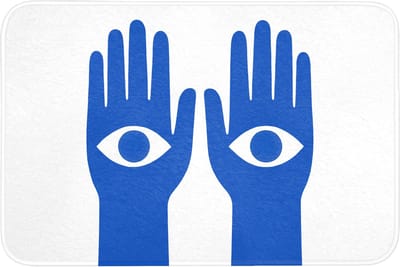 Badmat 90x60 cm - Antislip - Handen - Twee - Ogen - Blauw - Badmatten voor badkamer - Badkamermat - Douchemat - Badkamer mat