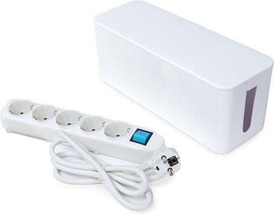 Perel Stekkerdoos met schakelaar en kabelbox, kabeldoos met 5 stopcontacten, randaarde (type F), kabel 1.5 m, 3G1.5, wit