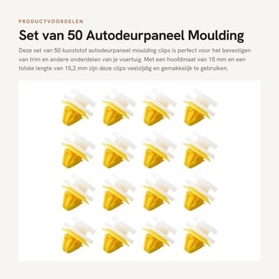 Dailygoods- Autodeurpaneel Clips 50 Stuks - Kunststof Bevestigingsmiddelen - Trim Houders - Wielkastbekleding - Compatibel met DYC101420 - 15mm Kopdiameter