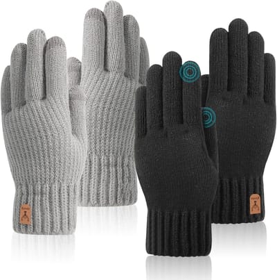 Winterhandschoenen met fleece voering voor mannen en vrouwen, touchscreen, thermisch, gebreid, ideaal voor buiten, sport, hardlopen, fietsen en vrije tijd