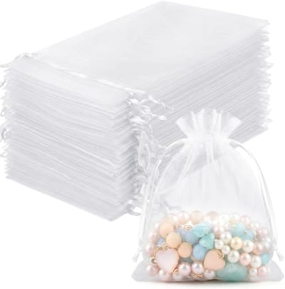 100 witte organza mesh zakjes - 17 × 238 cm - Compacte mesh cadeauzakjes met trekkoord - Gemakkelijk in gebruik - Perfect voor het verpakken van geurzakjes, sieraden, huwelijksbedankjes, snoep en snacks