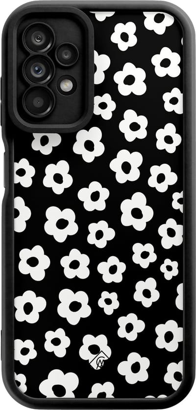 Casimoda® hoesje - Geschikt voor Samsung Galaxy A23 - Retro Bloempjes - Zwart TPU Backcover - Planten - Zwart