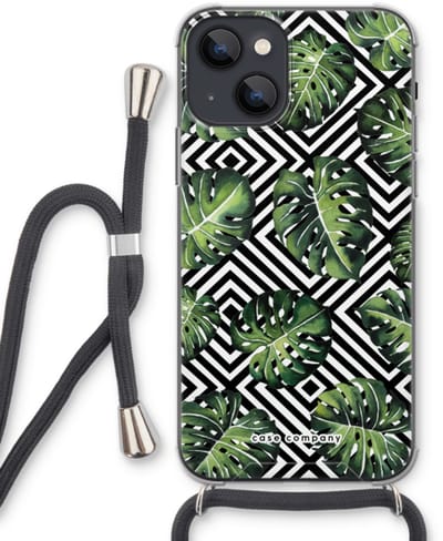 Case Company® - Hoesje met koord geschikt voor iPhone 13 mini hoesje met Koord - Geometrische jungle - Telefoonhoesje met Zwart Koord - Bescherming aan alle Kanten en Over de Schermrand