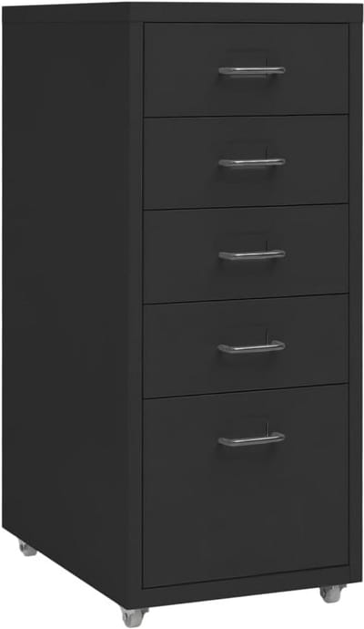 Mobiele ladekast met 5 lades - 28x41x69 cm - Zwart met wielen