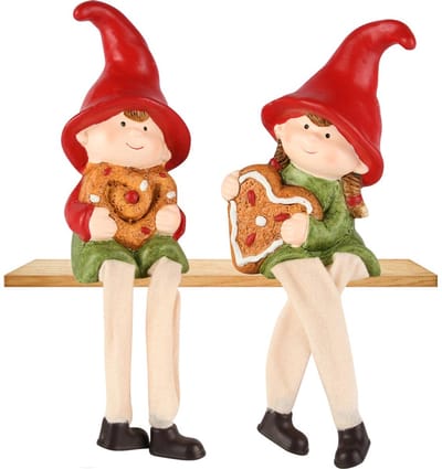 Dekoratief | Kindje m/hangbenen, rood/groen, resina, 5x5x13cm, set van 2 stuks | A255431