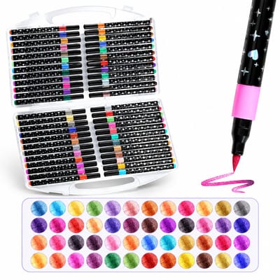 Glittermarkers - 48 kleuren, 48 stuks - Eén zachte punt en één kleur per pen - Voor tekenen en doodlen - Geschenkdoos