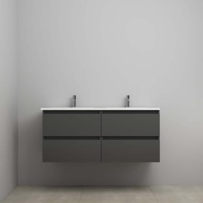 On-Line Onderkast - 120 cm - Voorgemonteerd - Acryl Wastafel - 2 Kraangaten - Mat Antraciet