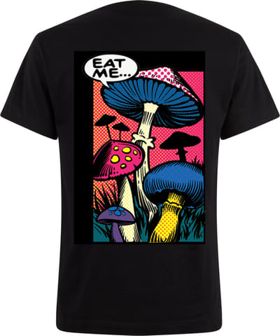 Zwart Neon Tshirt Mushrooms Comic S