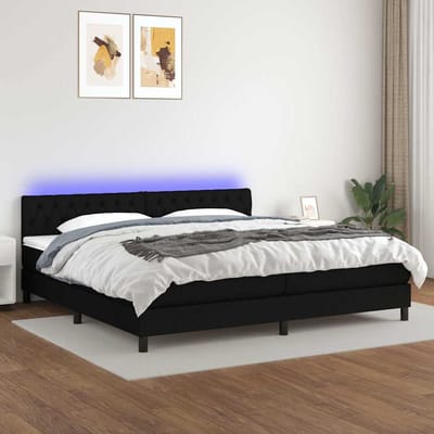 vidaXL - Boxspring - met - matras - en - LED - stof - zwart - 200x200 - cm