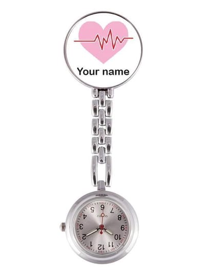 Gepersonaliseerd Verpleegstershorloge ECG Roze met Naam -  Quartz uurwerk - Glow in the Dark Wijzers - Zorgpersoneel - Ziekenhuis - Verpleegster Accessoires - Zusterhorloge met Naam