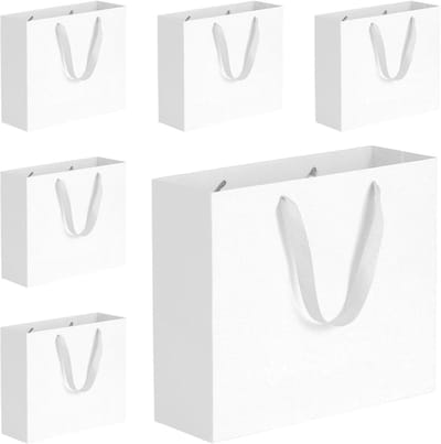 Papieren Geschenkzakjes - Cadeautasjes Bedankje - Geschenken Verpakken - Stevige Handgrepen - 31.8 x 11.4 x 28 cm - Wit