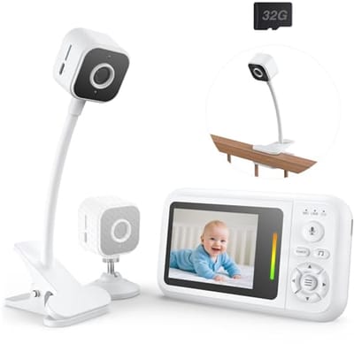 Babyfoon camera met clip en houder - 1080p met nachtzicht, bidirectionele audio en huildetectie