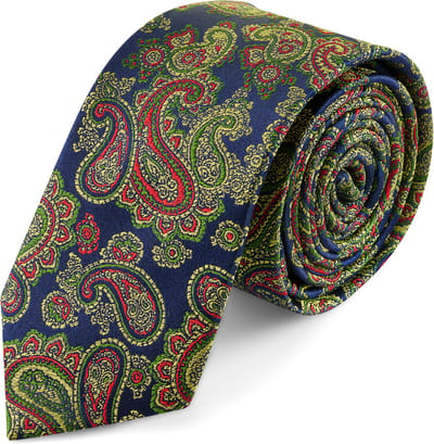 Zijden stropdas met kleurrijk lichtblauw paisleymotief | 6 cm