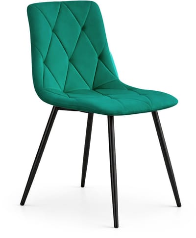 Eetkamerstoel MILO / Gestoffeerde Stoelen / Fluwelen Stoelen en Metalen Poten / Flesgroen met zwarte benen