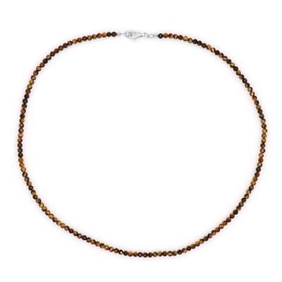 Cavill - Elegante Damesketting - 925 Sterling Zilver Gerhodineerd - 29.45 ct Facet Tijgeroog Kralen - Natuurlijk Mexicaanse Edelsteen - 45 cm Ketting