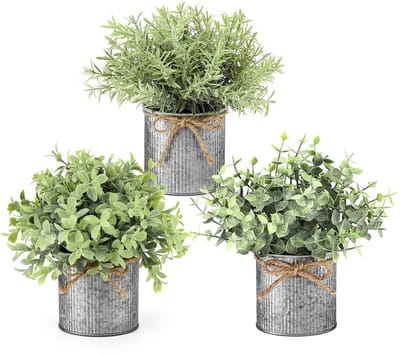 Dailygoods- Nepplanten 3-pack - Kunstplanten in gegalvaniseerde metalen pot - Rustieke huisdecoratie - Eucalyptus - Realistische uitstraling