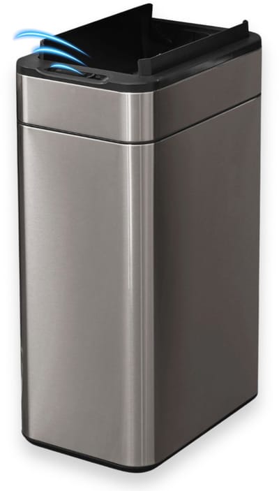 FlinQ Swing Prullenbak - Vuilnisbak met Sensor en Unieke Deksel - Afvalbak met Elegant Design - RVS Afvalemmer - 60 Liter - Carbon Grijs