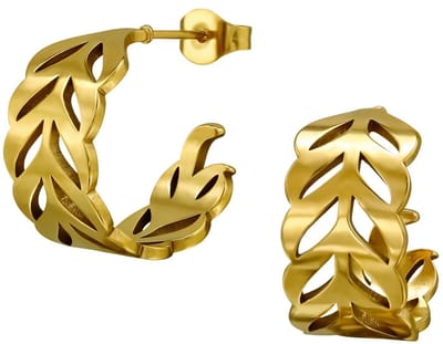 Joy Ibiza - Oorbellen - Oorringen 17 mm / 10 mm - Chirurgisch staal - blad patroon - stud / vlinder sluiting - ip/pvd gold plated