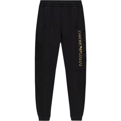 Emporio Armani SS23 Imprimé Lettres Logo Jogging en Maille à Cordon de Serrage et Poignets Serrés Homme Pantalon Noir Or 3RPP56-PJLSZ-0208 S white