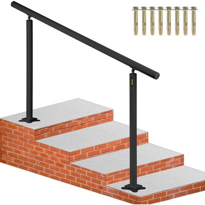 Kit de garde-corps d'escalier, Mains courantes de 5 pieds pour extérieur 0-5 marches, Garde-corps d'escalier en aluminium noir à angle réglable, Escaliers intérieurs et extérieurs pour personnes âgées