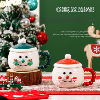 Kerst Sneeuwpop Keramische Beker met Deksel Mok Cartoon Schattig Hoge Waarde Waterbeker voor Meisjes Koppels Beker 420ML gray