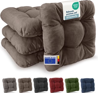 Beautissu HighLux SK – Set van 4 Premium Stoelkussen 35x35 cm Taupe – Robuust Zitkussen UV-bestendig – 8 cm Dik – Indoor & Outdoor – Tuinkussen Balkon