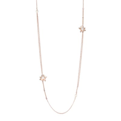 Cavill - Zilveren halsketting 925 sterling zilver roségoud verguld - Witte zoetwater kweekparels 4 mm - Elegante parelketting dames met bloemenhanger