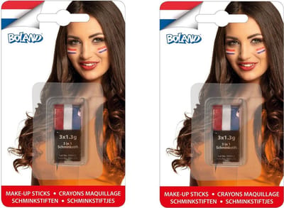 2x stuks schminkstiften Nederland rood wit blauw - Holland EK/WK supporter/ Koningsdag