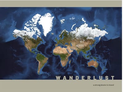 Wereldkaart 40x30 cm - Aluminium - Voelbaar 3D Reliëf - Groen - World map - Wanderlust - Vintage - Retro - Muurdecoratie - Wanddecoratie