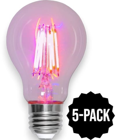 5-Pack | Voor planten - Standaard bol - E27 - 6.5W - Rood - Filament - Helder