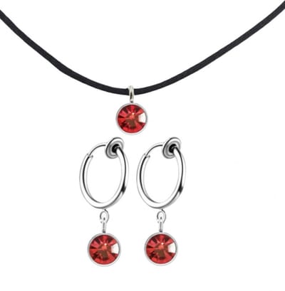 2-Delige set Arcen Rood ketting klem oorbellen - Charme Bijoux